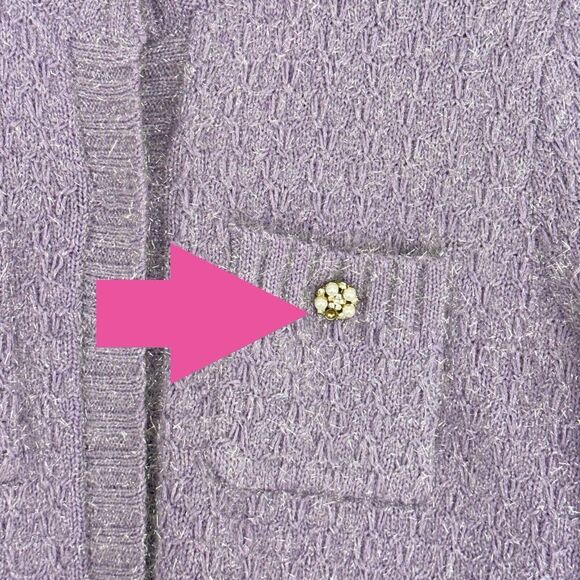 Maje Purple Cardigan Size 1 Small Lurex Knit Pearl Cluster‎ Buttons Ballet Core - Picture 16 of 16